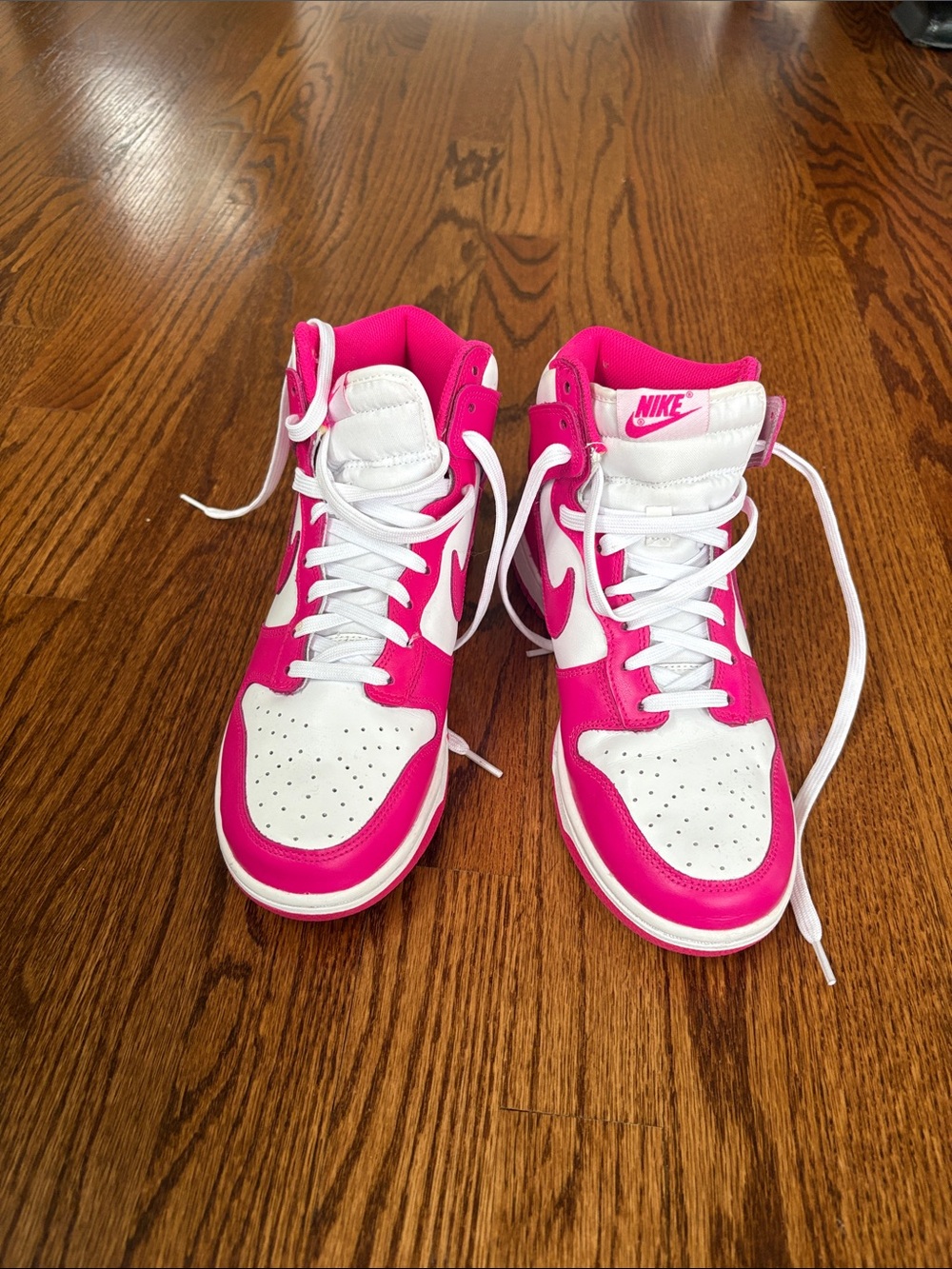 Nike Dunks High-Top Sneakers in White & Hot Pink